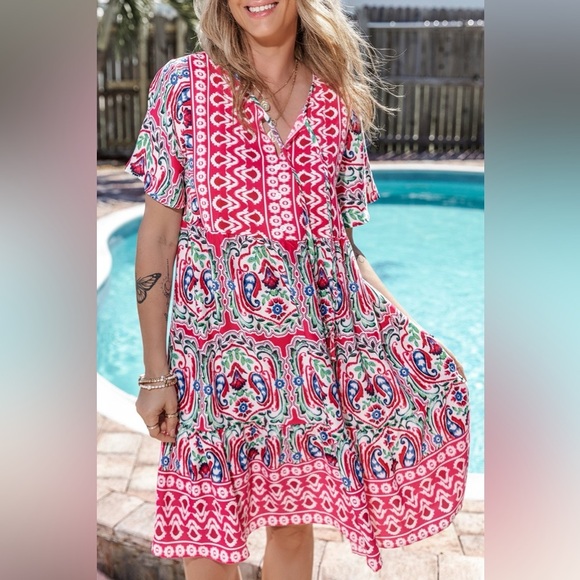 Boho Mini Dress Embrace Summer Vibes - Picture 3 of 7